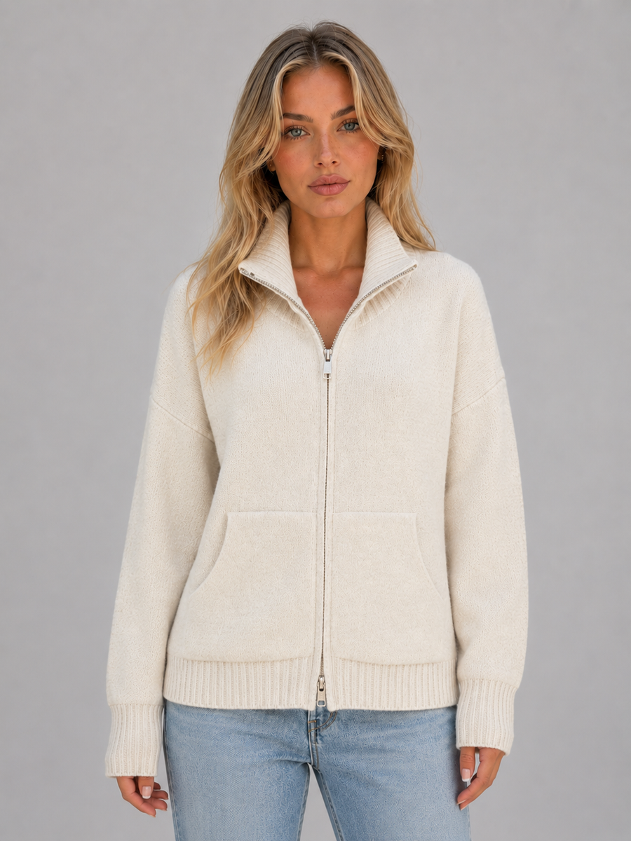 Women's Zip Up Sweater with Funnel Neck