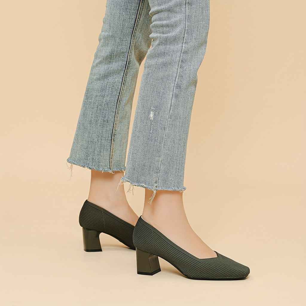 Women's Square Toe Chunky Low Heels