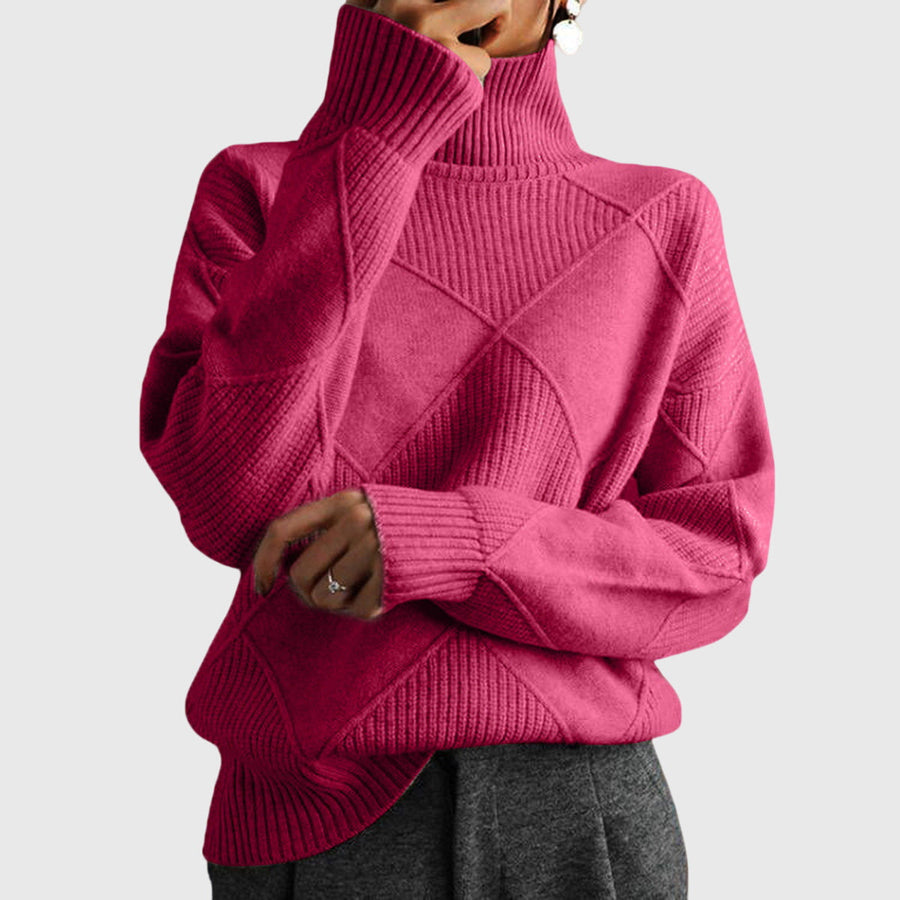 Women’s Geometric Pattern Turtleneck Sweater with Warmth