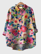 Women’s Floral Print Blouse with Button Placket