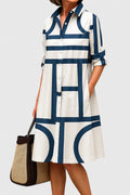Women’s Elegant Midi Dress with Geometric Pattern