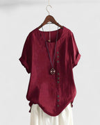 Women’s Comfortable Short Sleeve Blouse with Button-Front