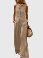 Women’s Elegant Two-Piece Set with Wide-Leg Pants
