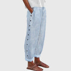 Women’s Striped Wide-Leg Pants with Buttons