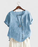 Women’s Comfortable Short Sleeve Blouse with Button-Front