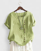 Women’s Comfortable Short Sleeve Blouse with Button-Front