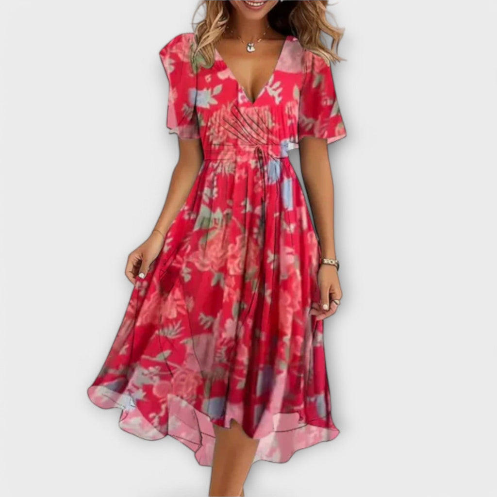 Women’s V-Neck Dress with Waist Tie
