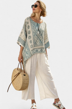 Quinley | Women’s Printed Blouse with Wide-Leg Pants