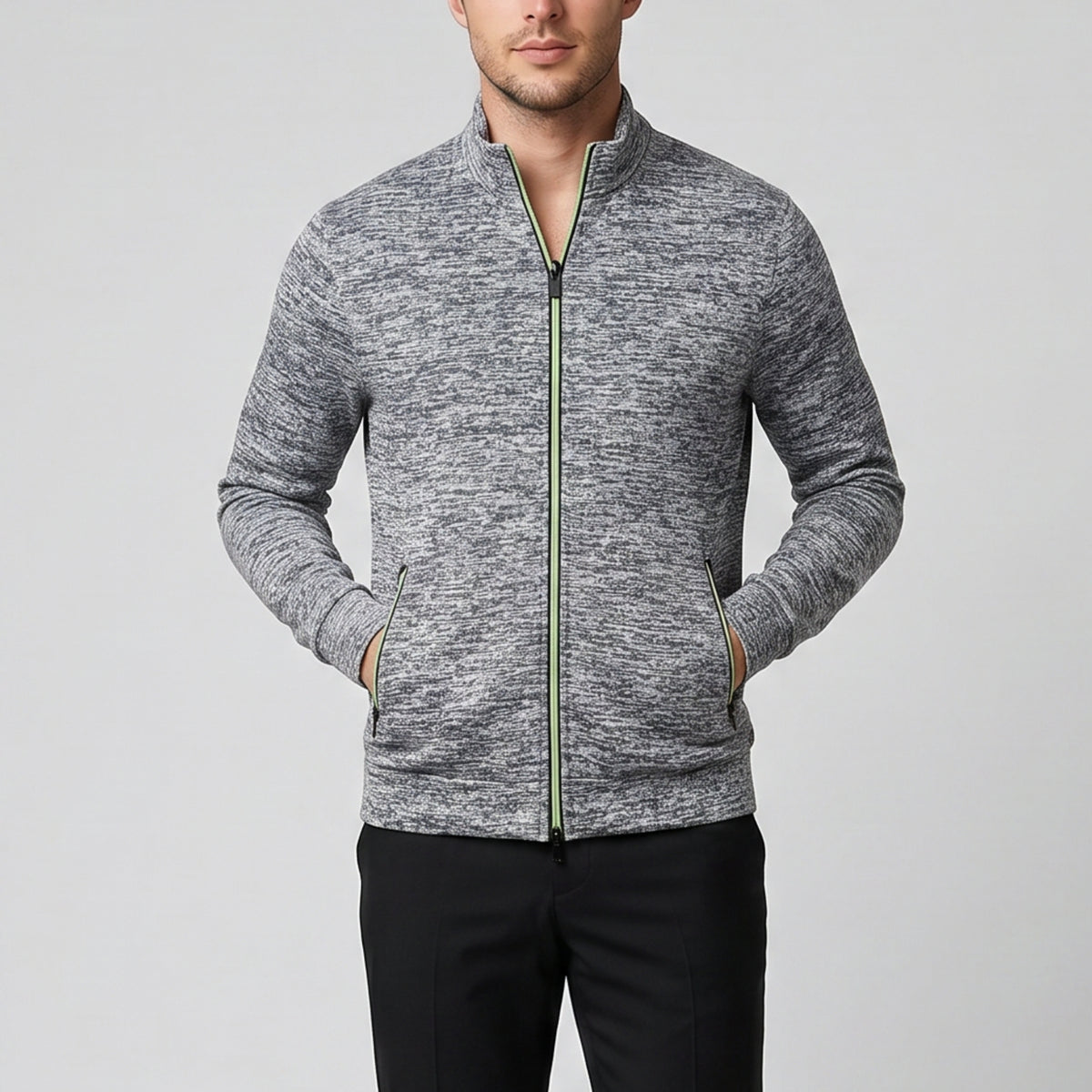 Men's Knit Jacket, High-Neck Zip-Up