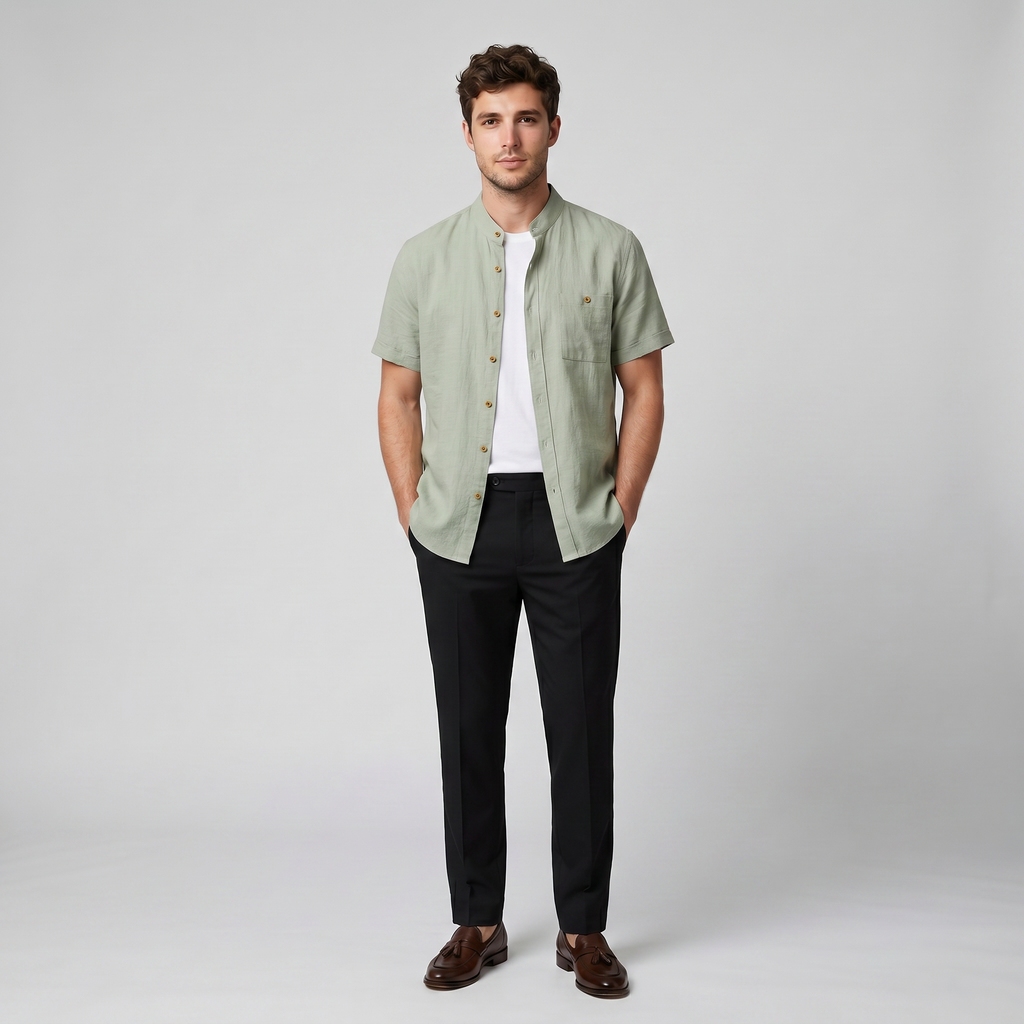Men's Linen Shirt – Mandarin Collar