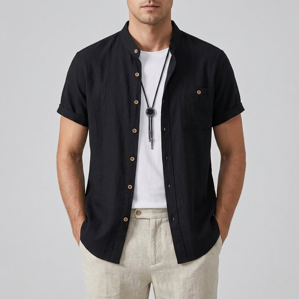 Men's Linen Shirt – Mandarin Collar