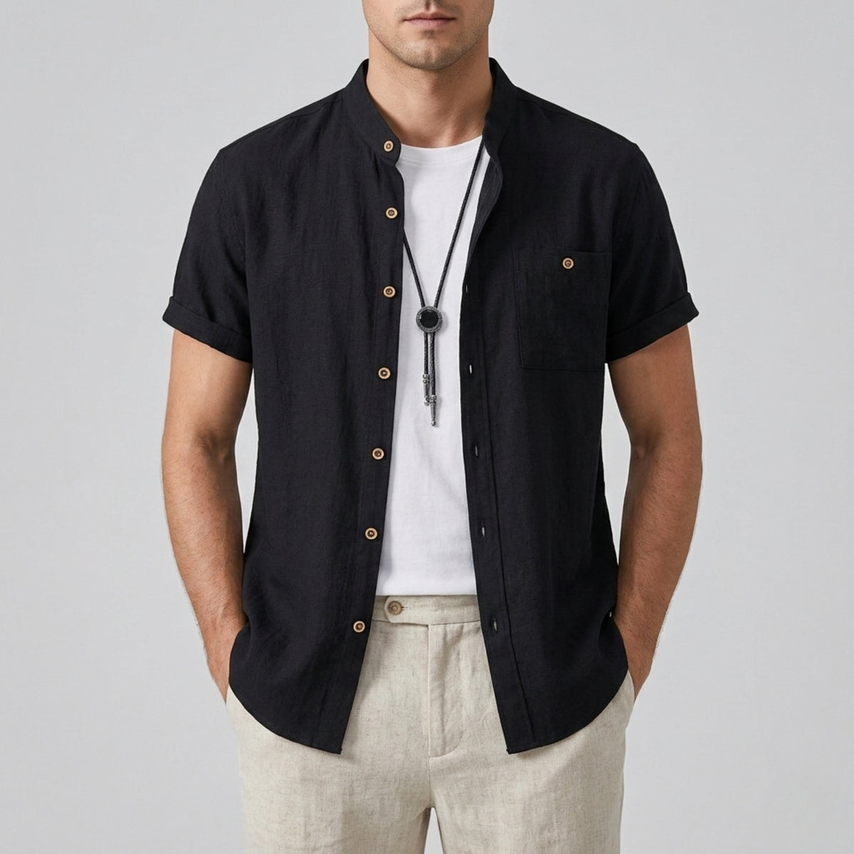 Men's Linen Shirt – Mandarin Collar