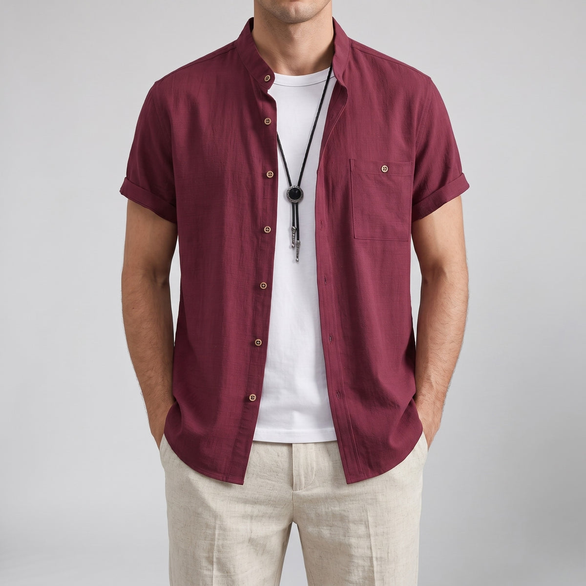 Men's Linen Shirt – Mandarin Collar