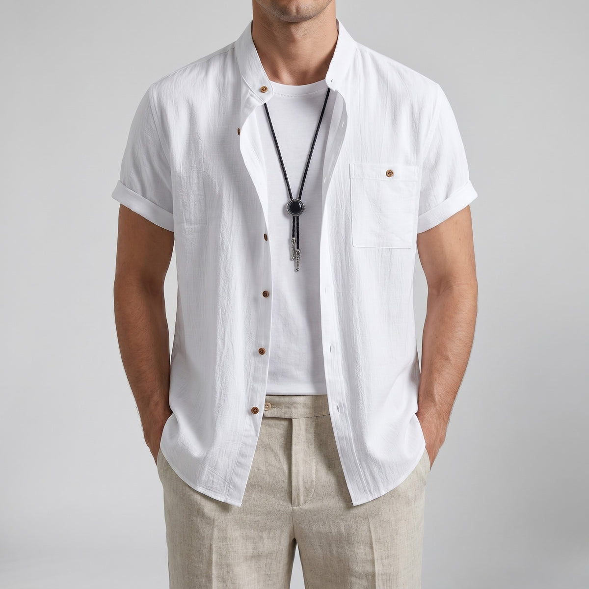 Men's Linen Shirt – Mandarin Collar