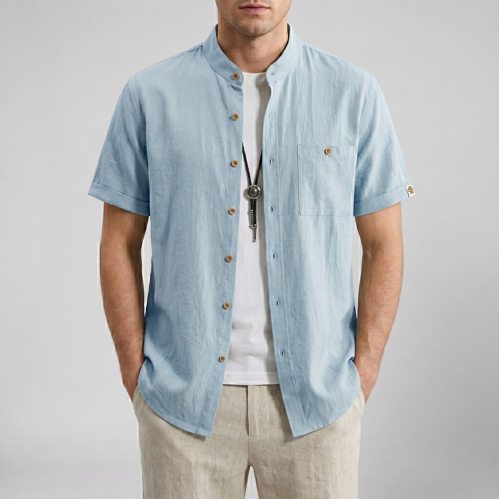 Men's Linen Shirt – Mandarin Collar