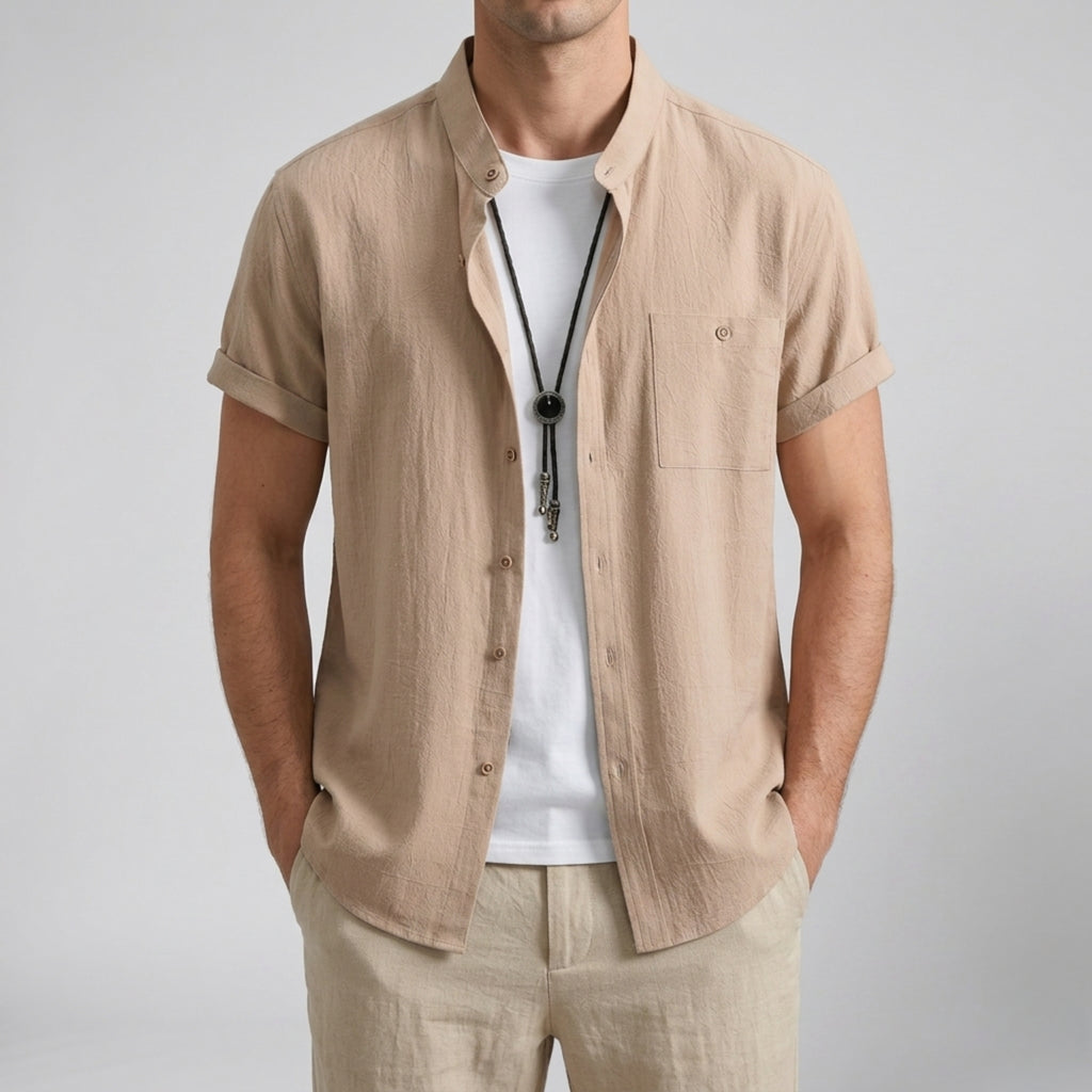 Men's Linen Shirt – Mandarin Collar