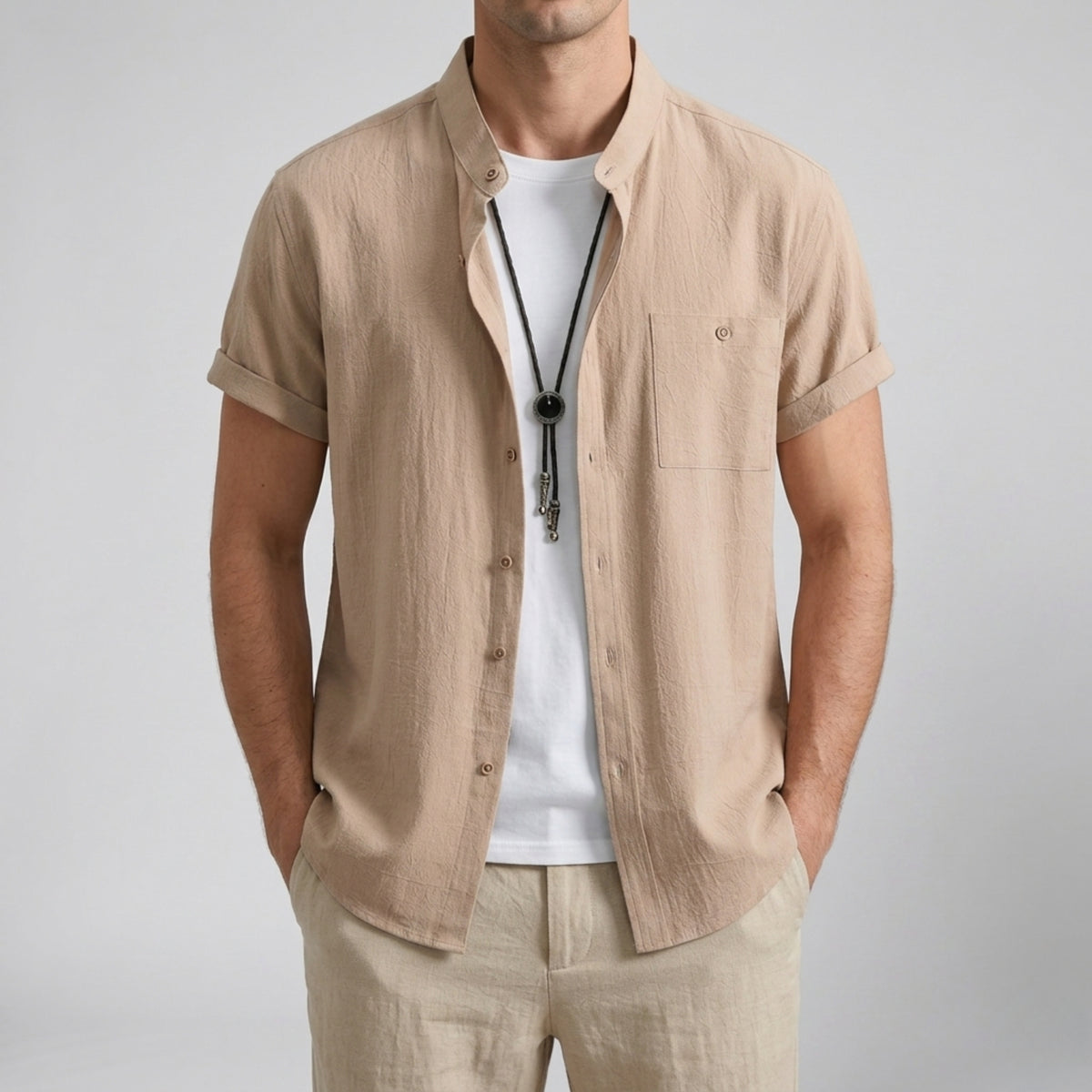 Men's Linen Shirt – Mandarin Collar