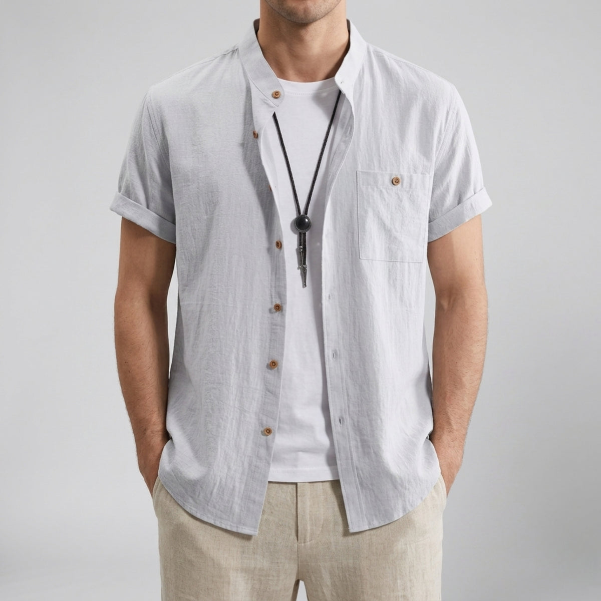 Men's Linen Shirt – Mandarin Collar
