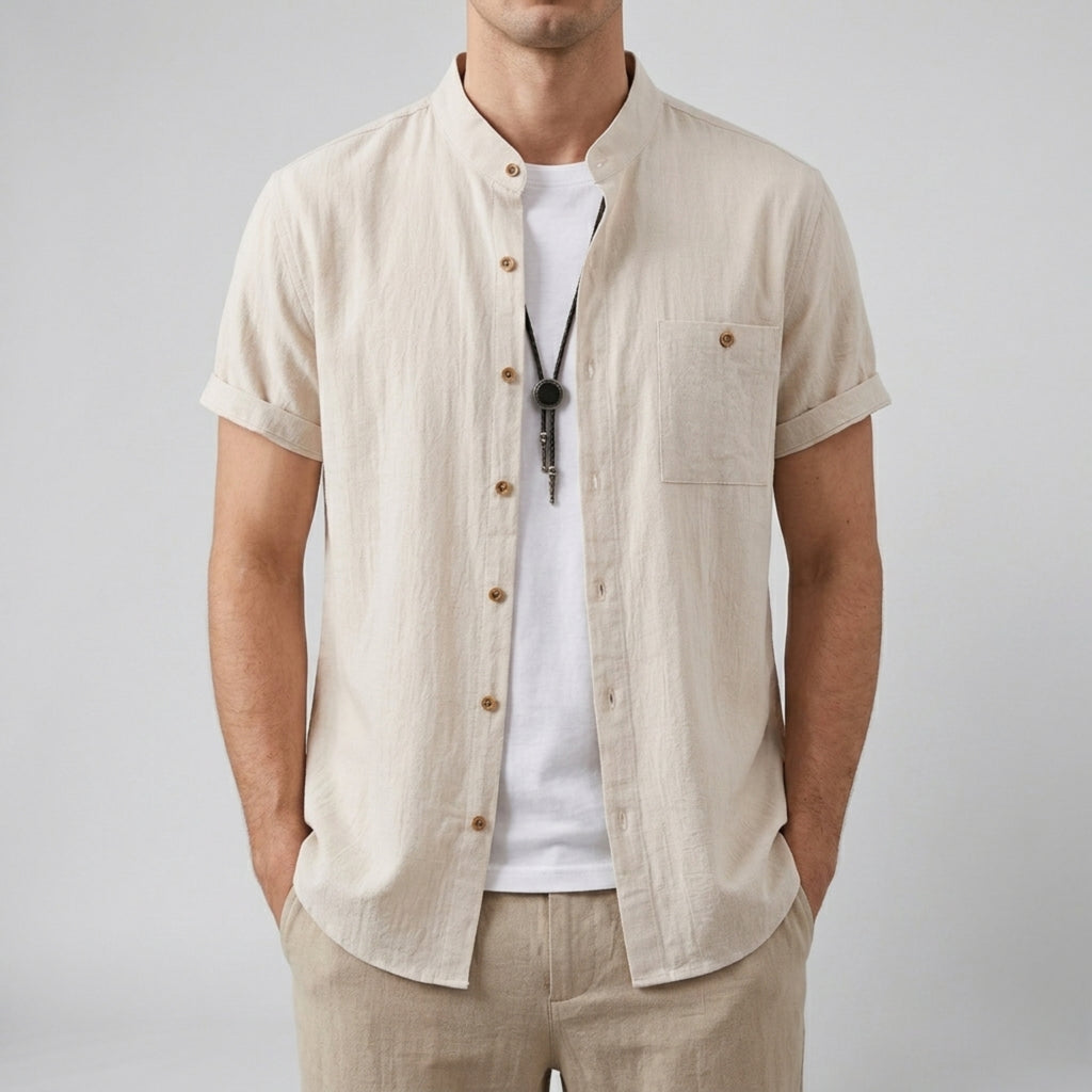 Men's Linen Shirt – Mandarin Collar