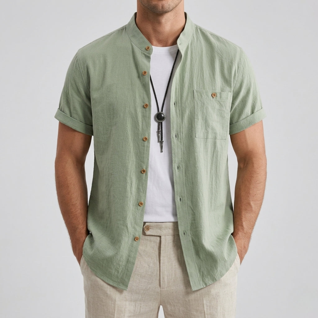 Men's Linen Shirt, Mandarin Collar