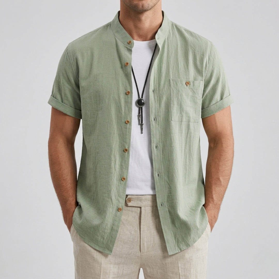Men's Linen Shirt, Mandarin Collar