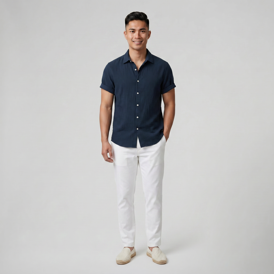 Men's Button-Up Shirt – Textured Short Sleeve