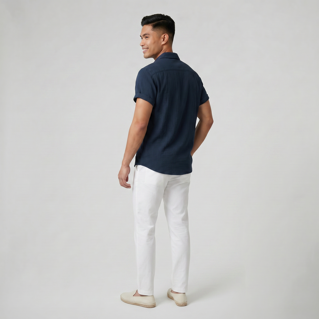 Men's Button-Up Shirt – Textured Short Sleeve