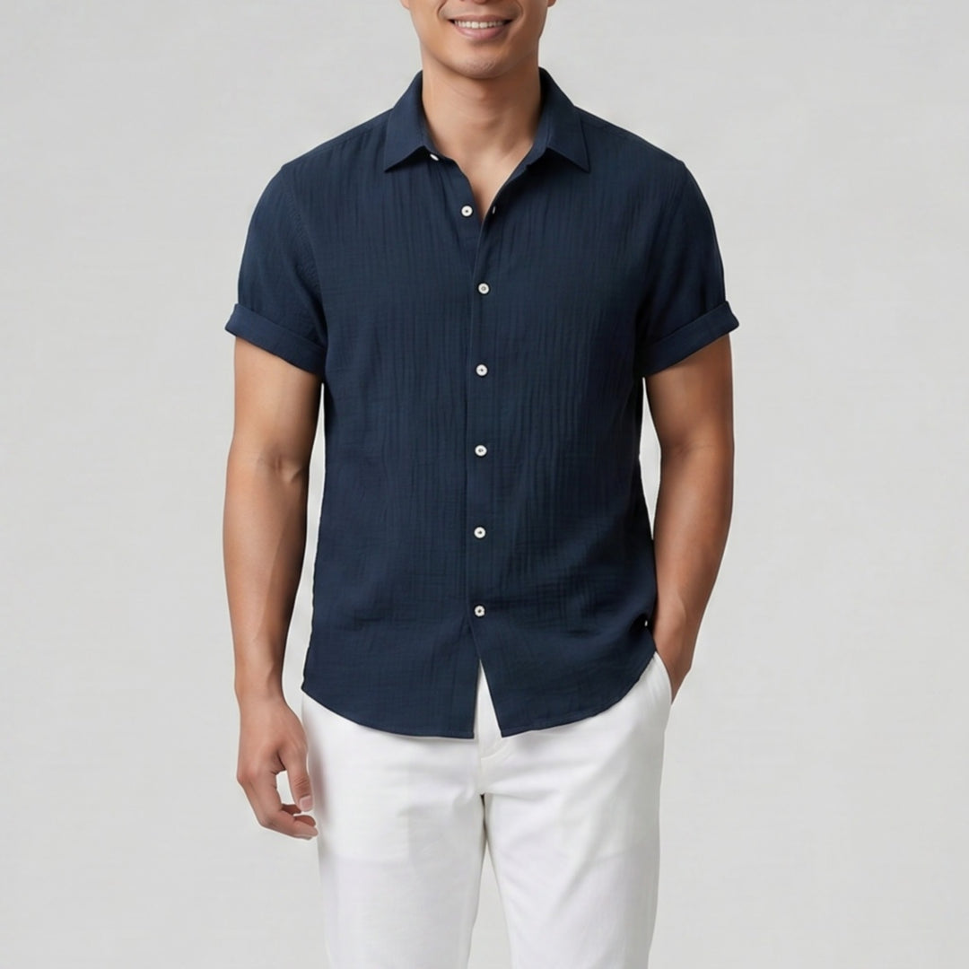 Men's Button-Up Shirt – Textured Short Sleeve