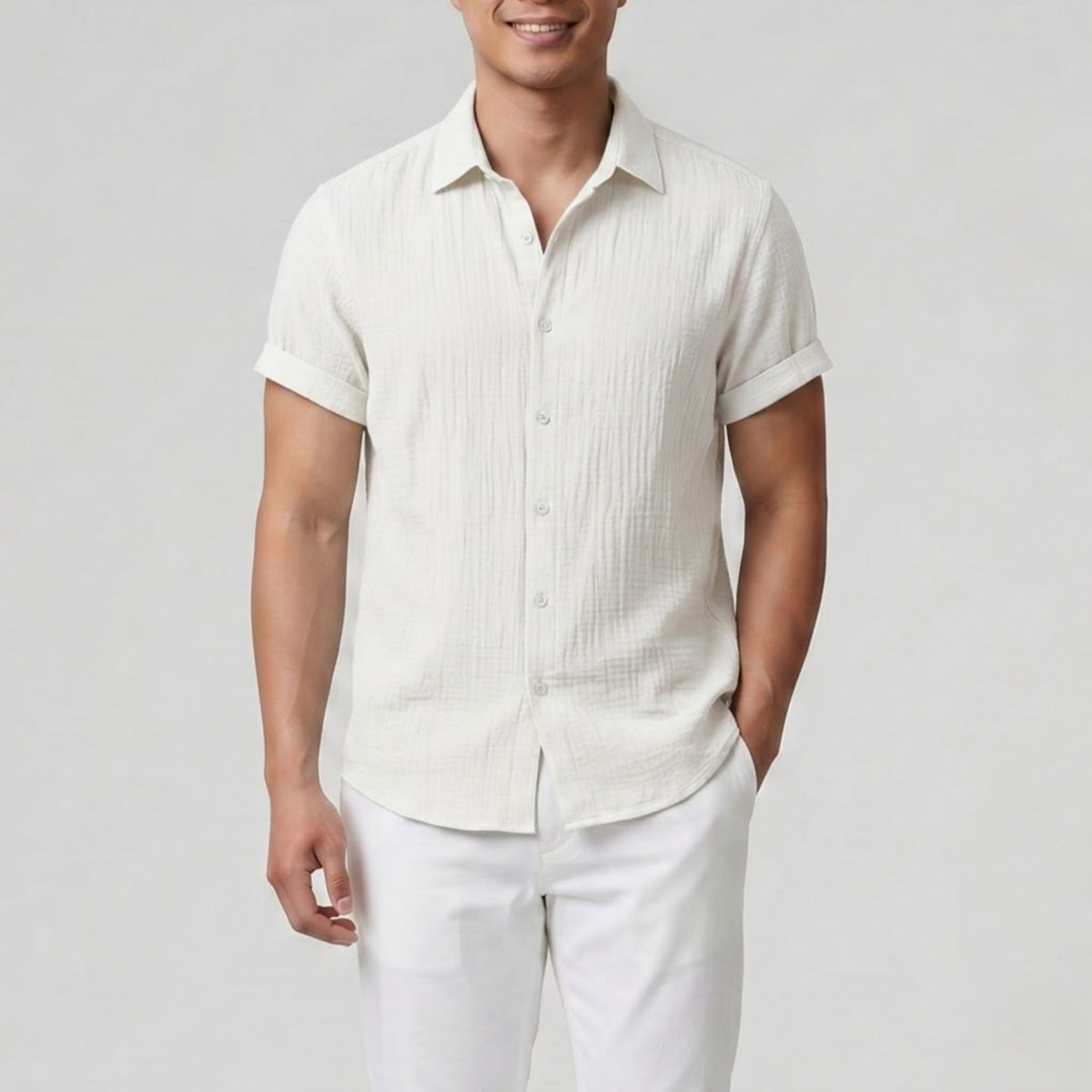 Men's Button-Up Shirt – Textured Short Sleeve
