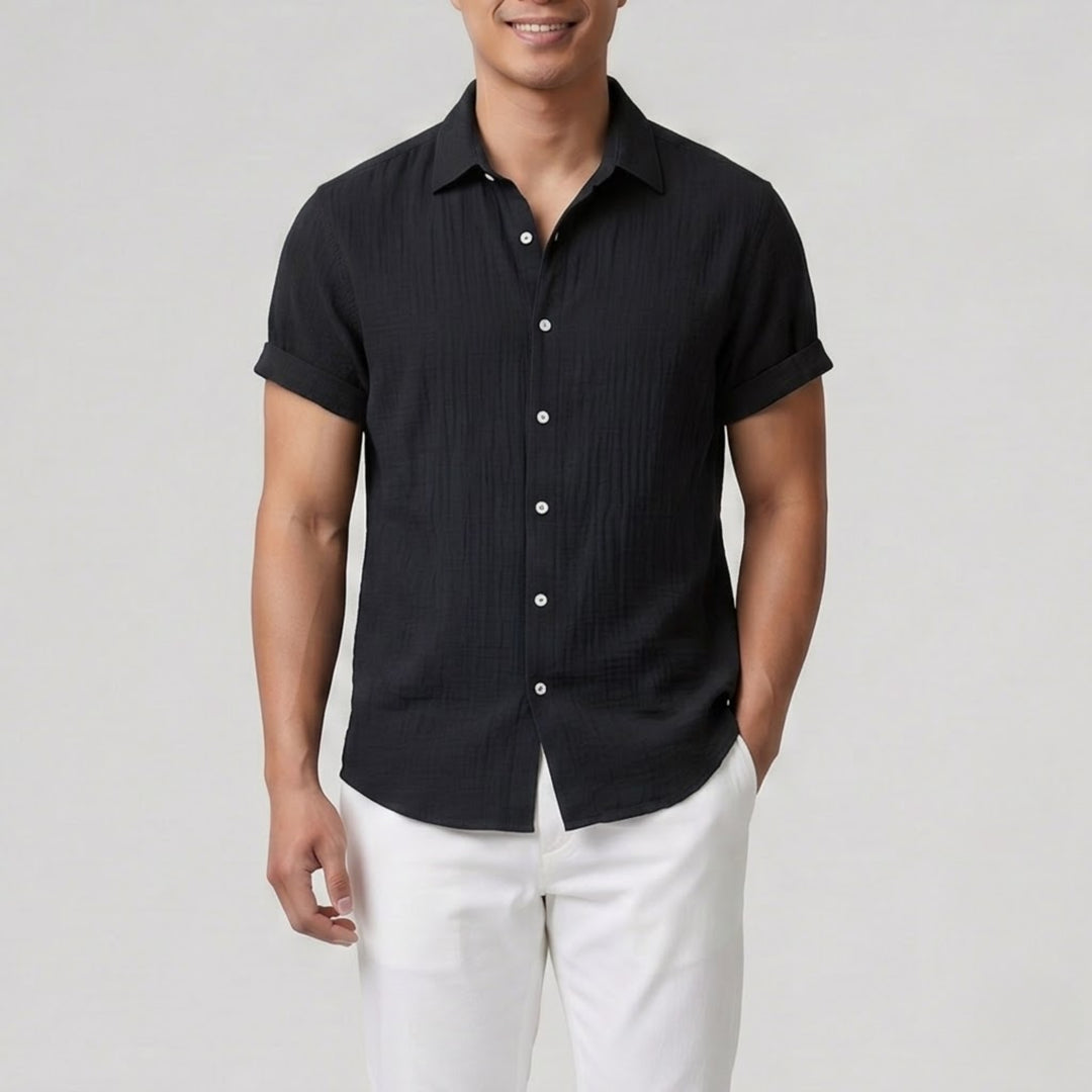 Men's Button-Up Shirt – Textured Short Sleeve
