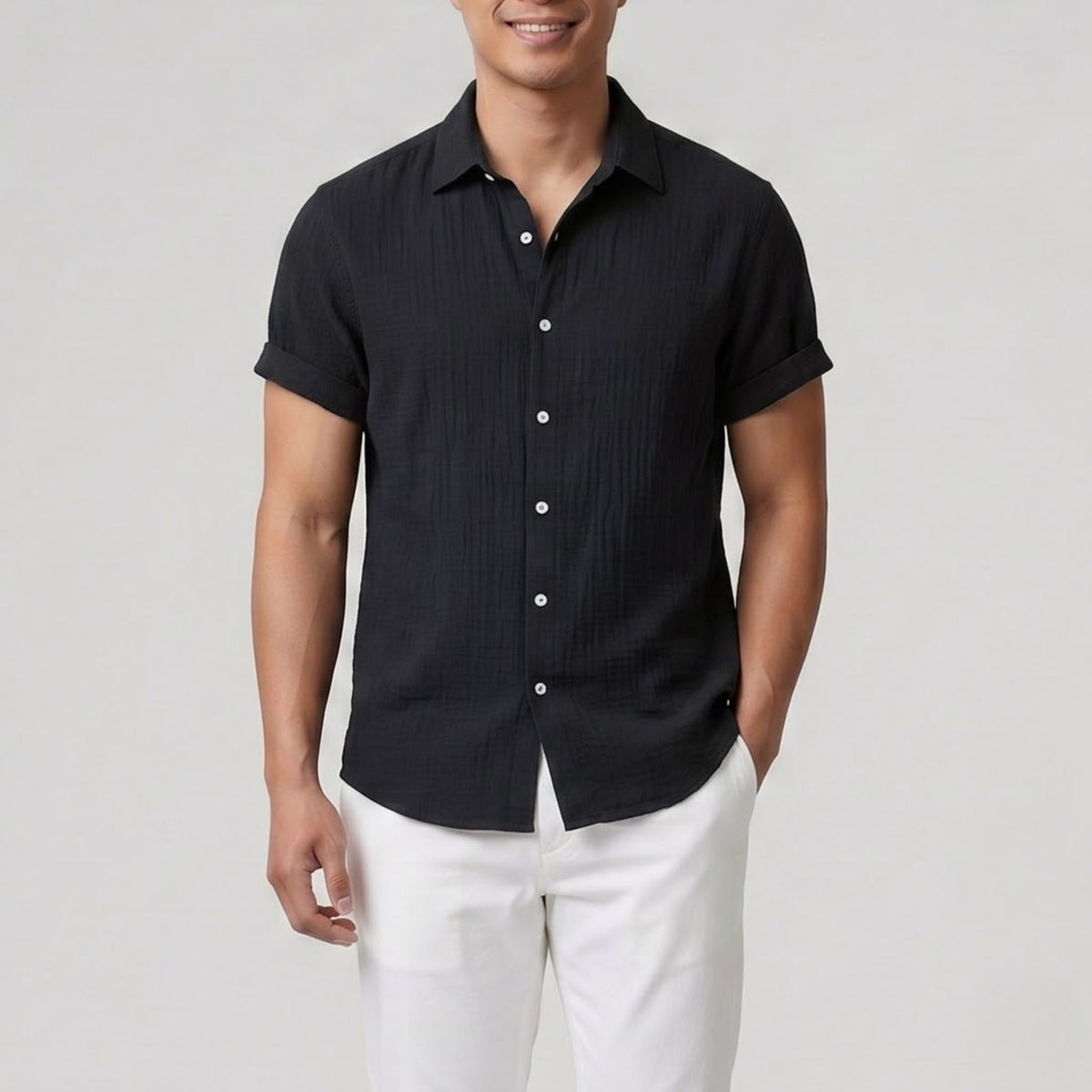 Men's Button-Up Shirt – Textured Short Sleeve