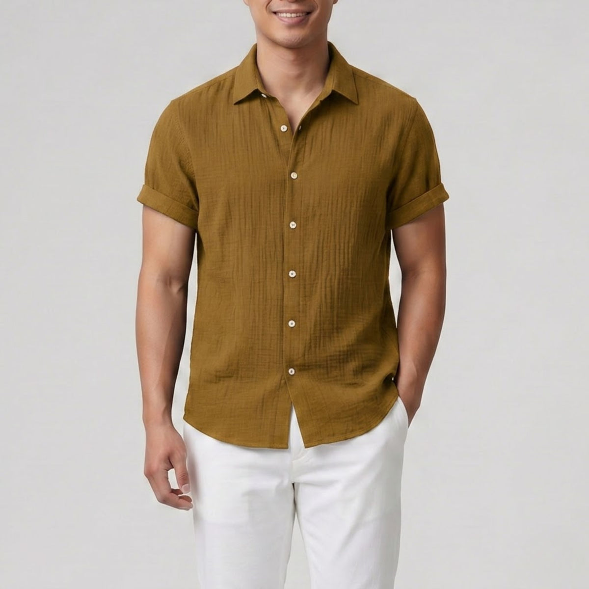 Men's Button-Up Shirt – Textured Short Sleeve