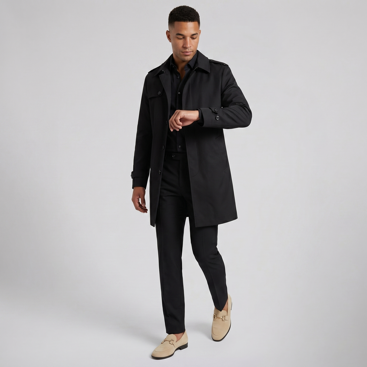 Men's Suede Loafers, Gold Detail