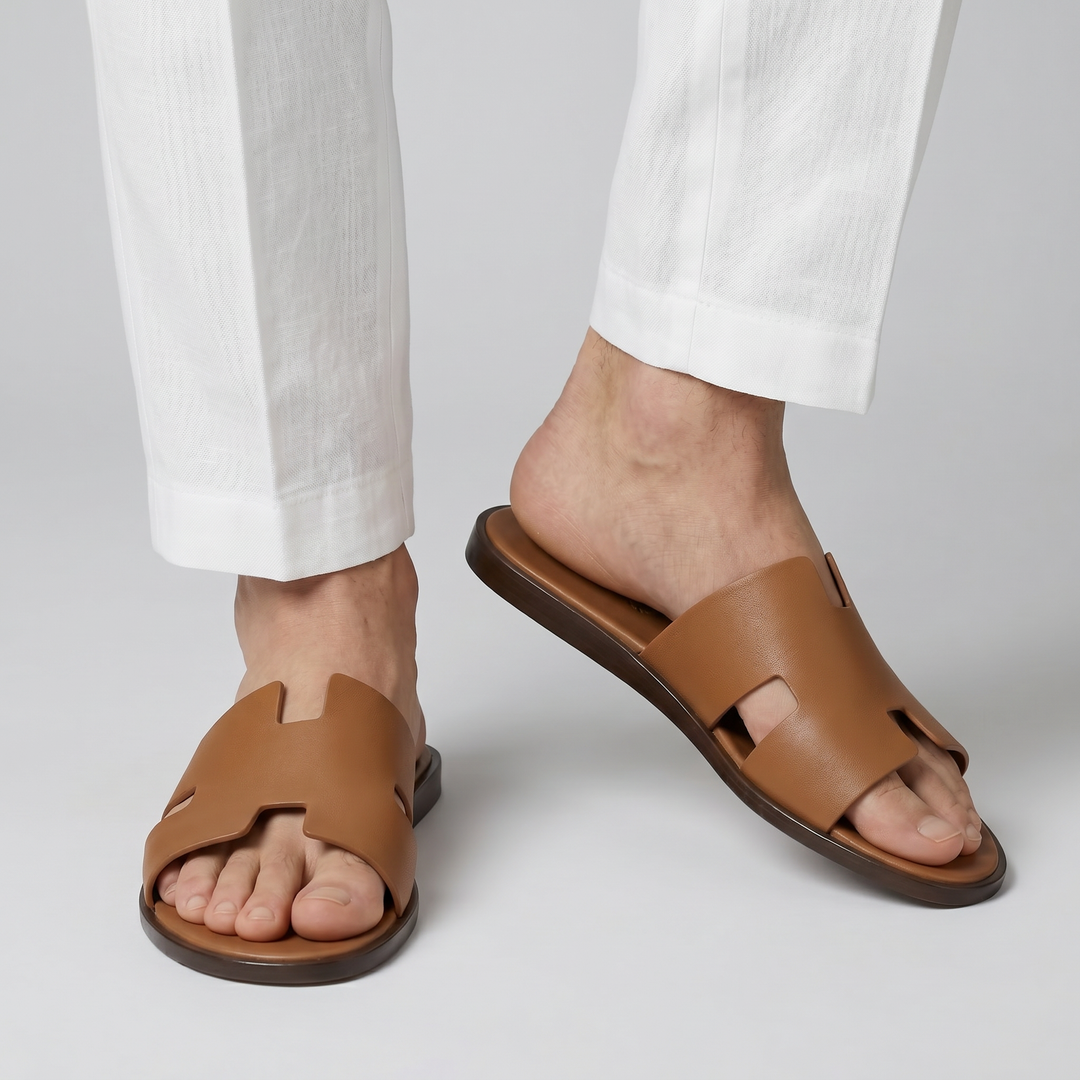 Men's Slide Sandals – Tan Cut-Out