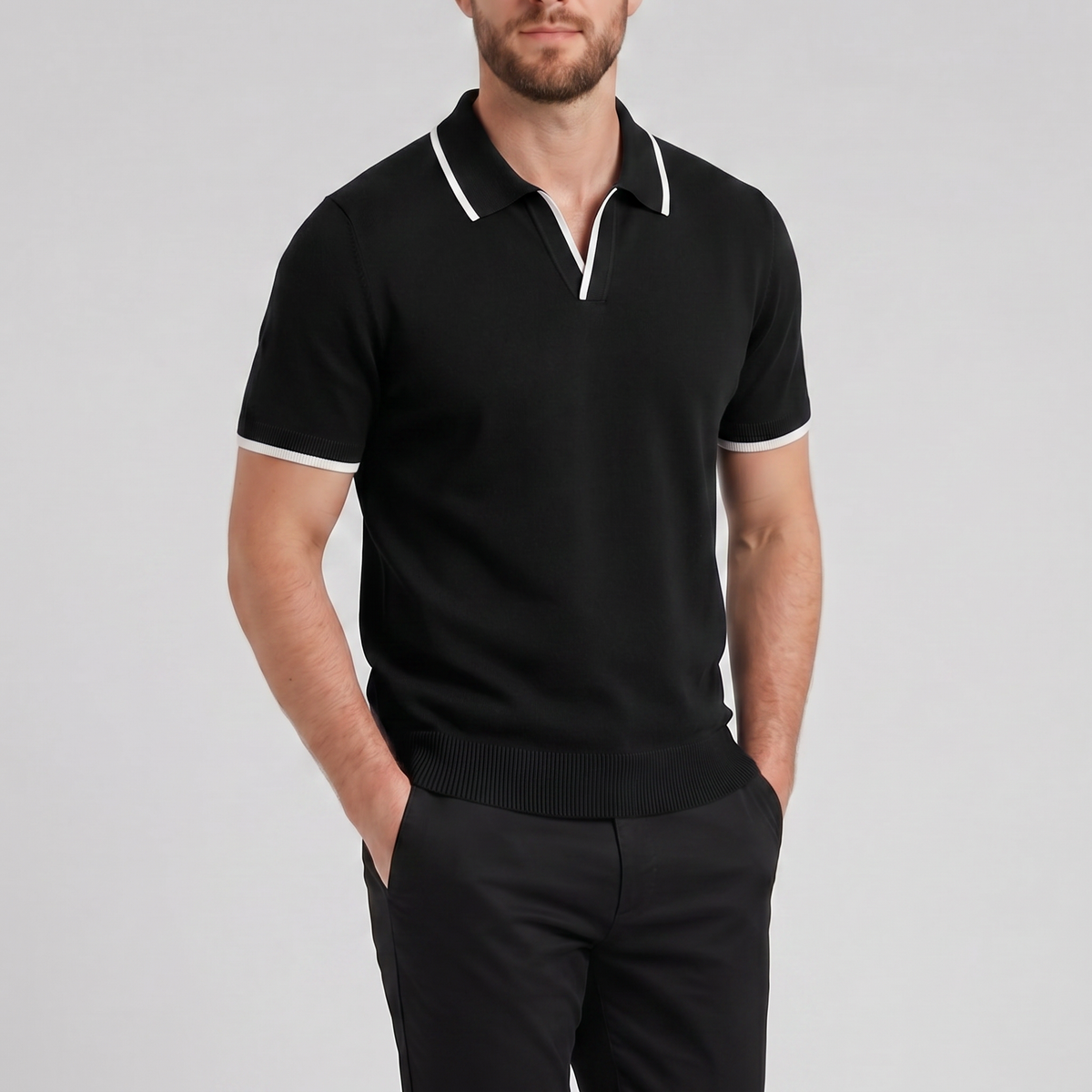 Men's Knit Polo Shirt – Tonal Contrast