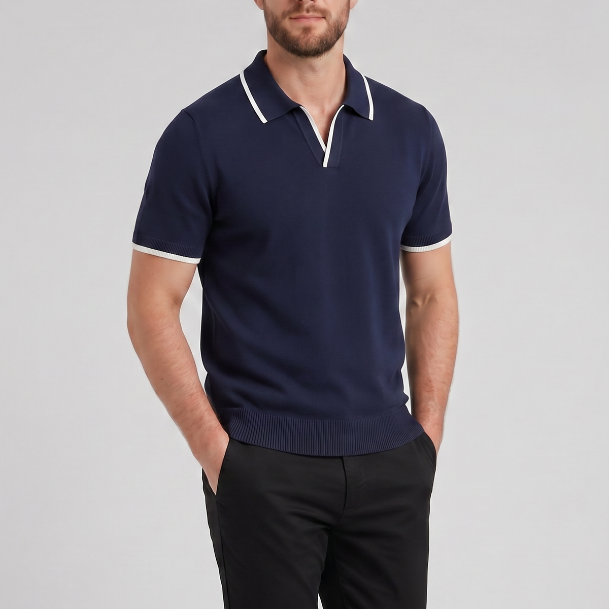 Men's Knit Polo Shirt – Tonal Contrast