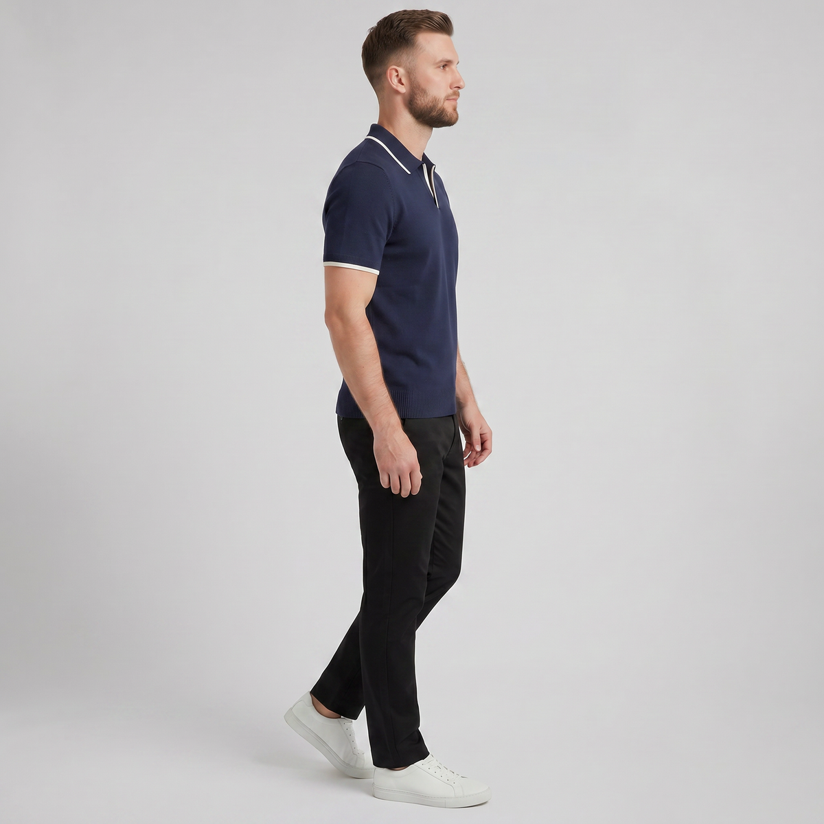 Men's Knit Polo Shirt – Tonal Contrast