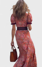 Women's Elegant Maxi Dress with Floral Border