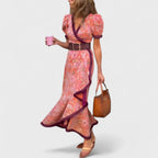Women's Elegant Maxi Dress with Floral Border