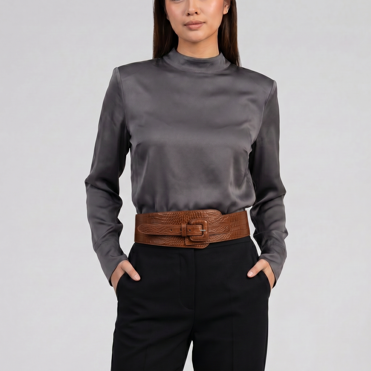 Women's Leather Belt – Croc Texture