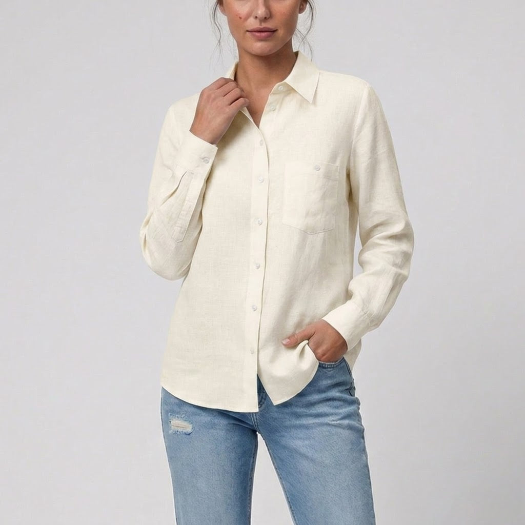 Women's Long-Sleeve Cotton Top – Button Down