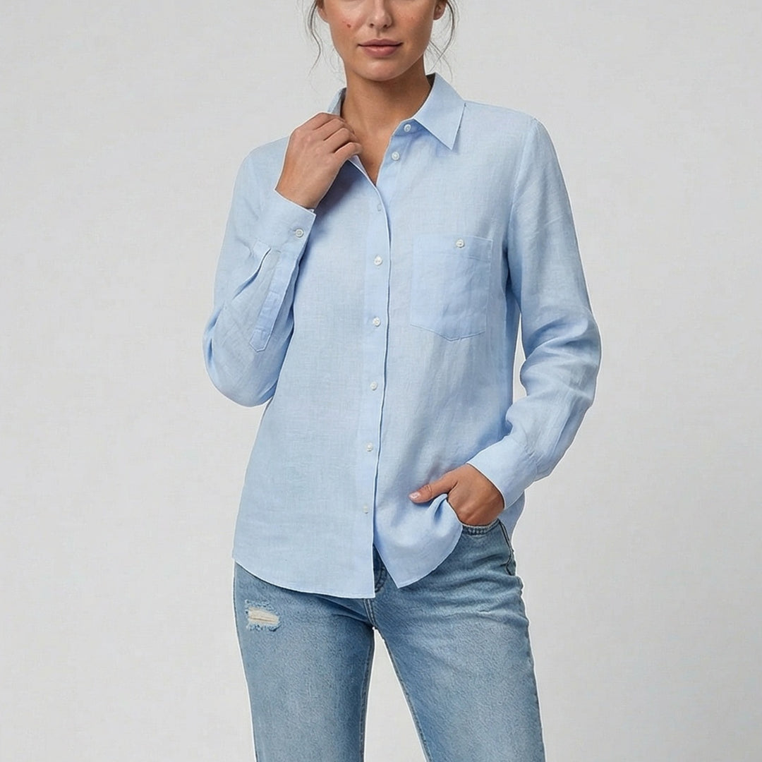 Women's Long-Sleeve Cotton Top, Button Down