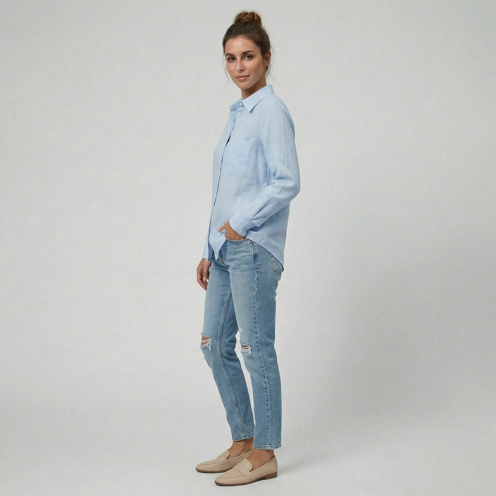 Women's Long-Sleeve Cotton Top – Button Down