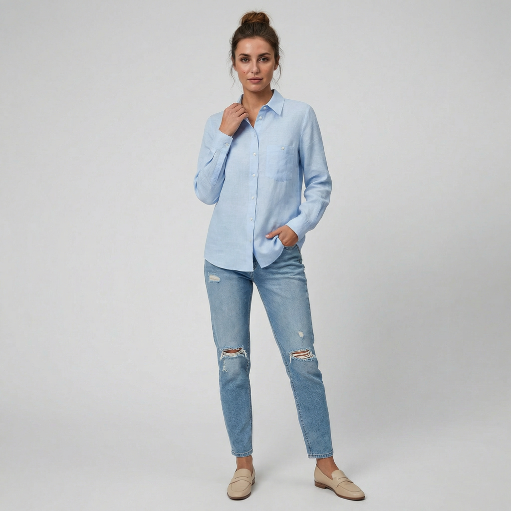 Women's Long-Sleeve Cotton Top – Button Down