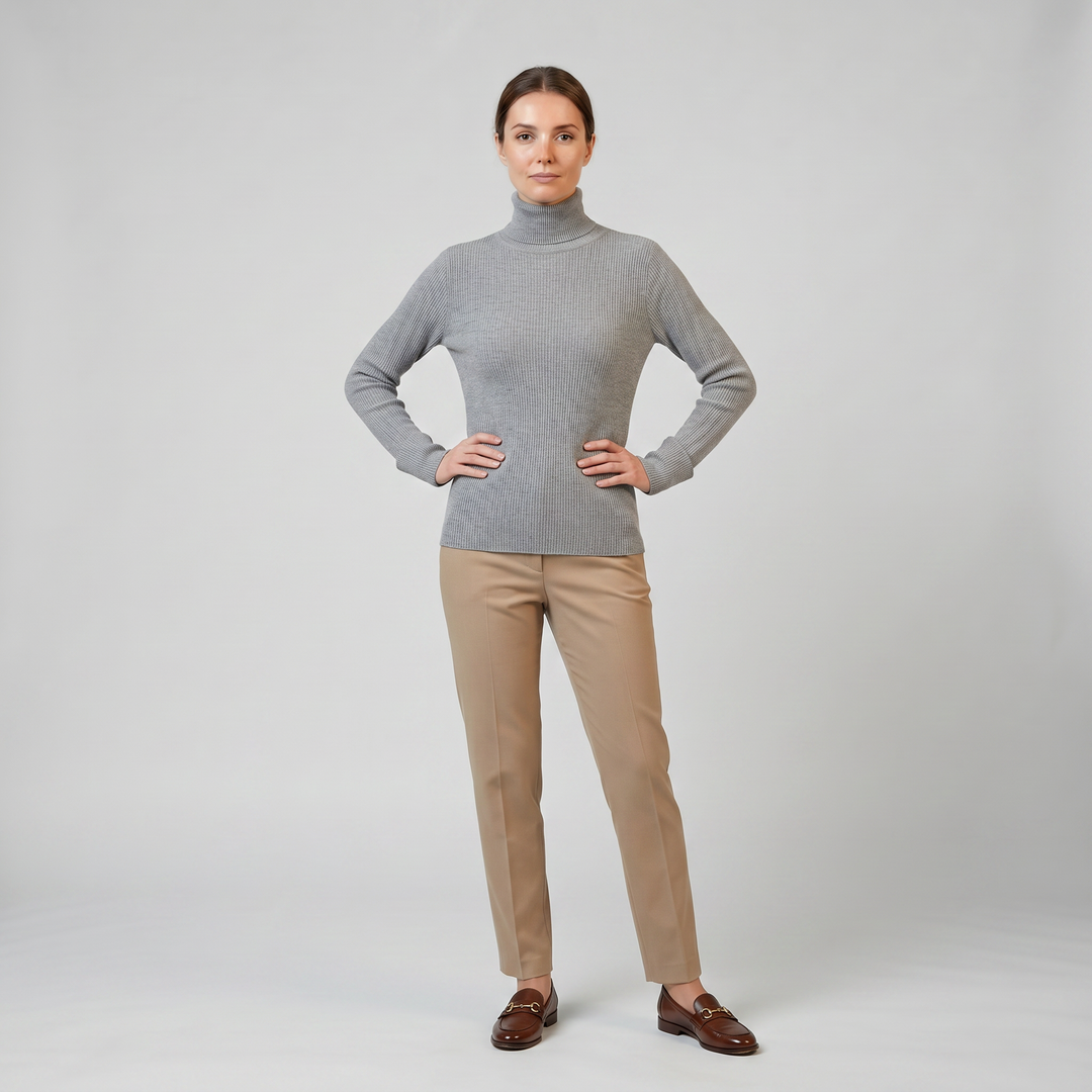 Women's Cashmere Turtleneck Sweater, Ribbed